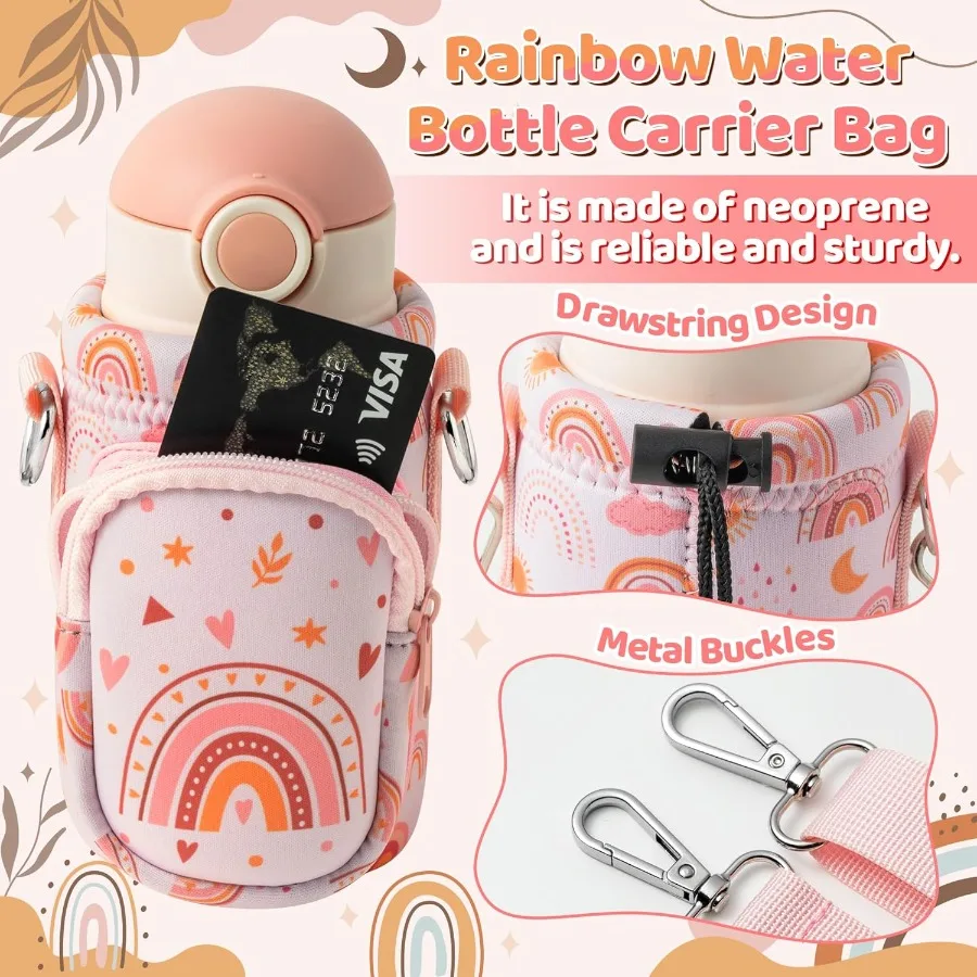 Bolsa transportadora de garrafa de água com alça para suporte de bolsa de garrafa de água com alça acolchoada bolso 10 12 14 16 18oz para meninos meninas escola
