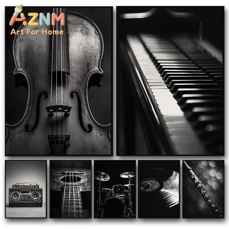 Classic Musical Instrument Photography Posters Violin Vinyl Record Saxophone Prints Canvas Painting Wall Picture Home Room De