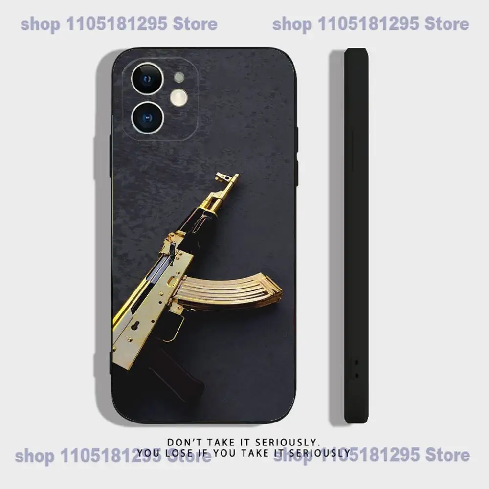 Ak-47 King of Guns Phone Case For iPhone 17,16,15,14,13,12,11,XR,Pro,XS,Max,XR,Plus,Mini Soft Silicone Black Shockproof