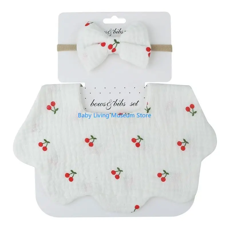 

P31C Newborn Baby Bib Absorbent Saliva Towel with Bowknot Headband Burp Cloth Set
