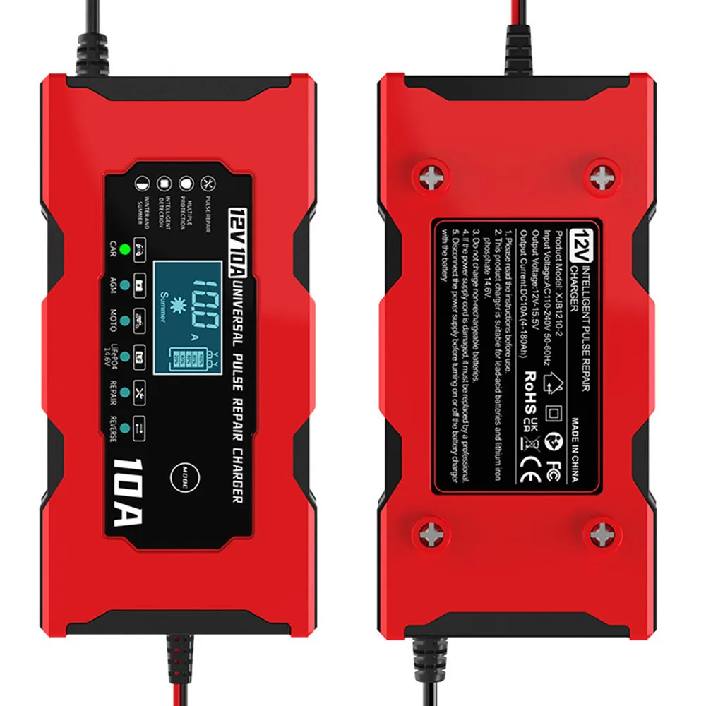 12V 10A For Iron Lithium Lead Acid Batteries RV Caravan Car Battery Chargers Intelligent Pulse Repair Tool Storage Cell Chargers