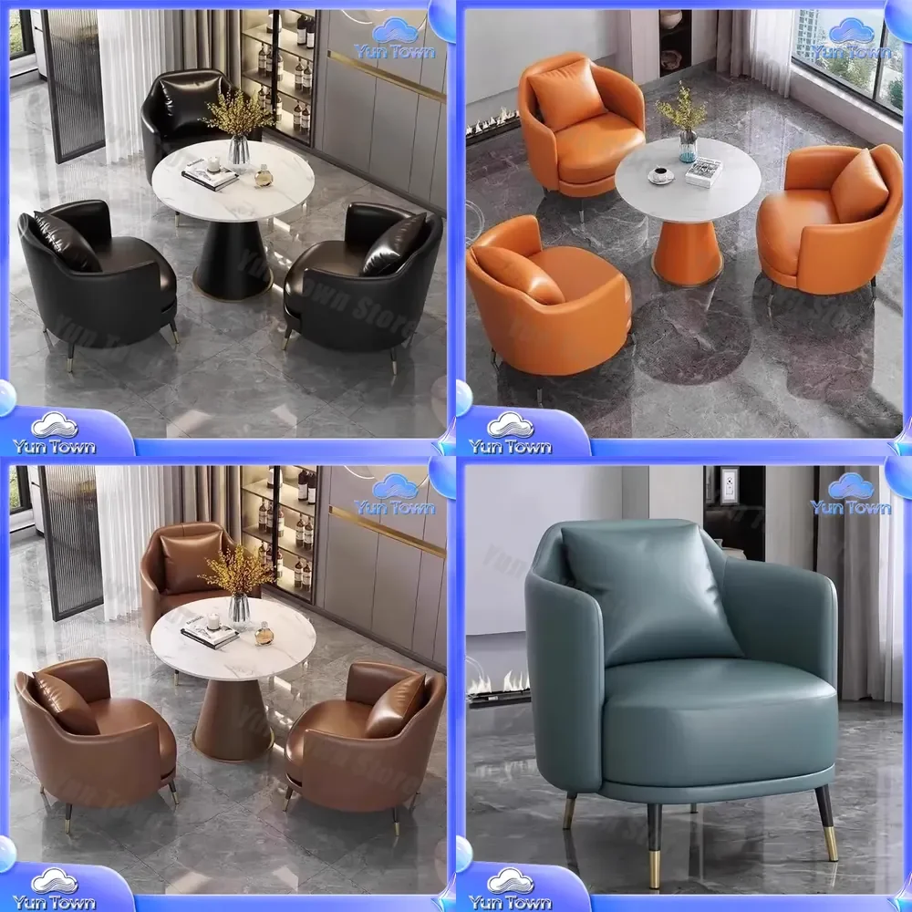 Single Modern Combination Sofa Set for Hotel Reception Living Room Stainless Steel Synthetic Leather Wood Frame Single Seat