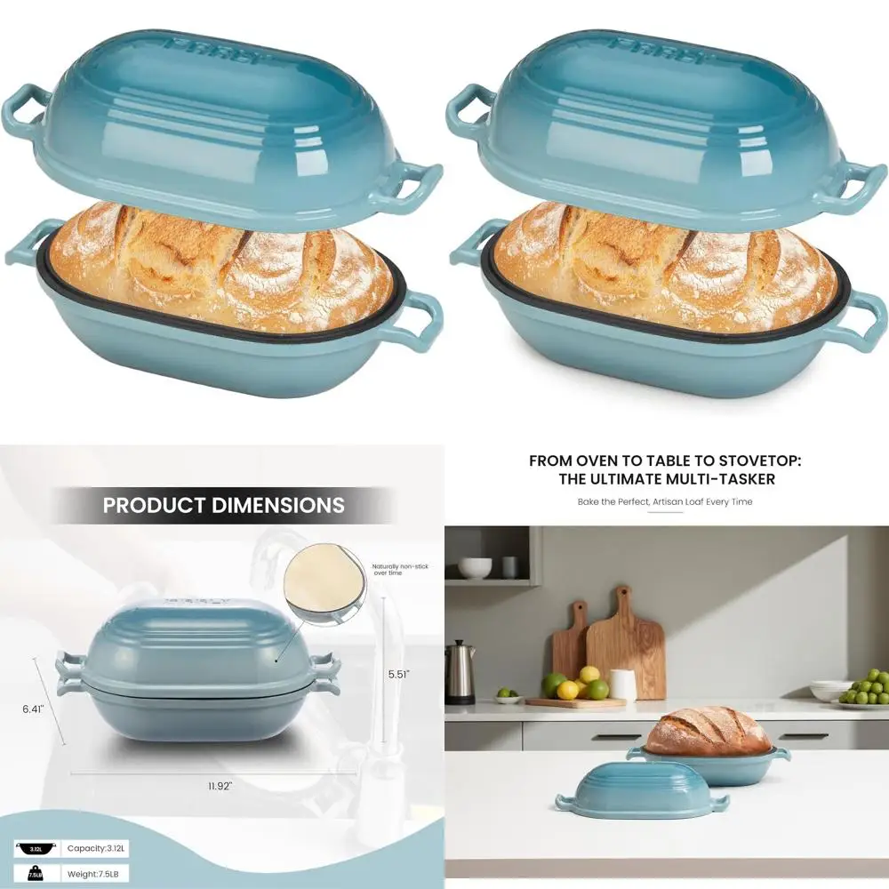

Oval Enamel Cast Iron Dutch Oven, 9x5.75 Inch, with Lid, Perfect for Sourdough Bread and Meatloaf, 2.8QT, Oven Safe