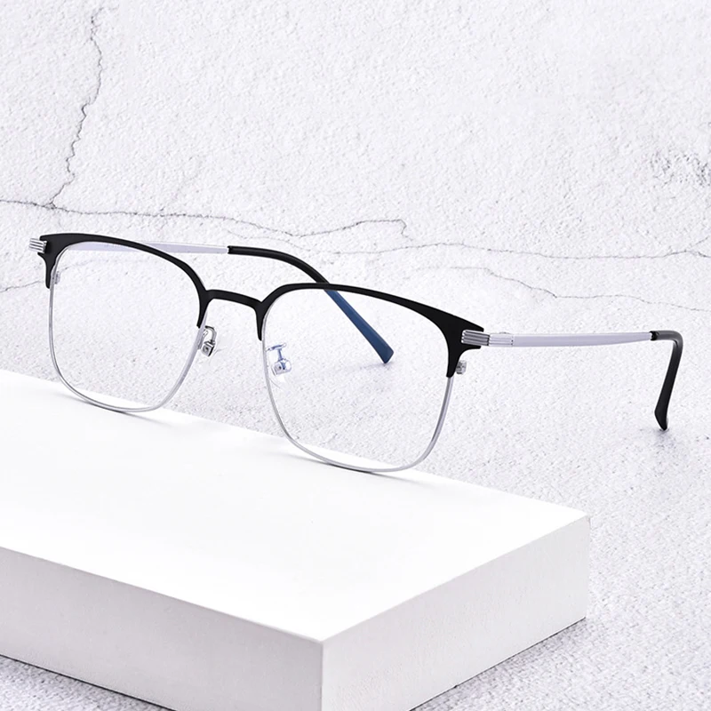 Fashion Men Business Ultralight Titanium Browline Anti Blue Light Reading Glasses Magnifier Male Hyperopia Prescription Gafas