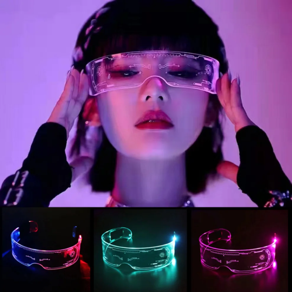 Neon Party LED Luminous Glasses LED Glasses Wire Light Up Visor Eyeglasses Bar Grow Goggles for Halloween Christmas Festive