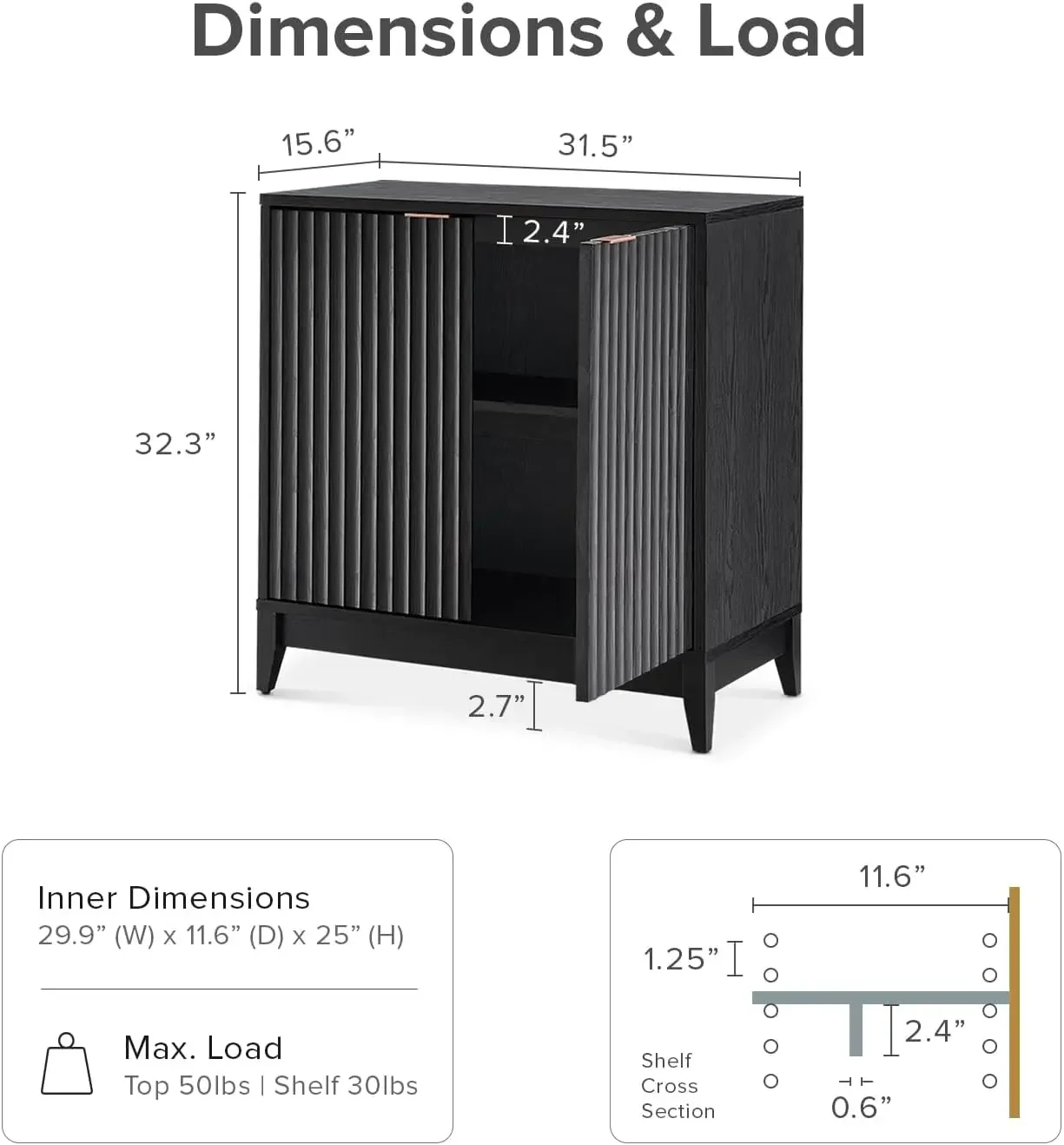 Brooklyn Fluted Storage Cabinet, Modular Accent Buffet Sideboard with Adjustable Shelf, FSC Certified 50lb Load Modern Farmhouse