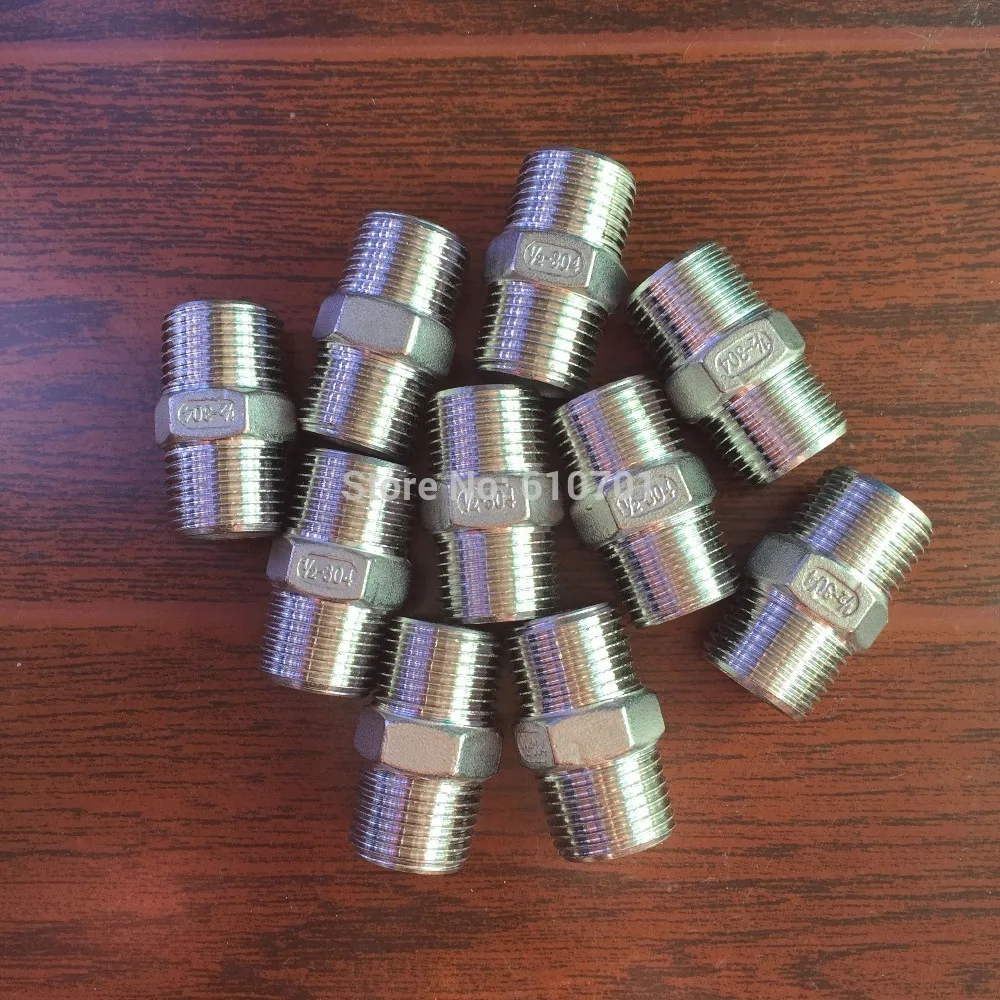 

10pcs 1/2" Male x 1/2" Male Hex Nipple Stainless Steel 304 Threaded Pipe Fitting BSPT