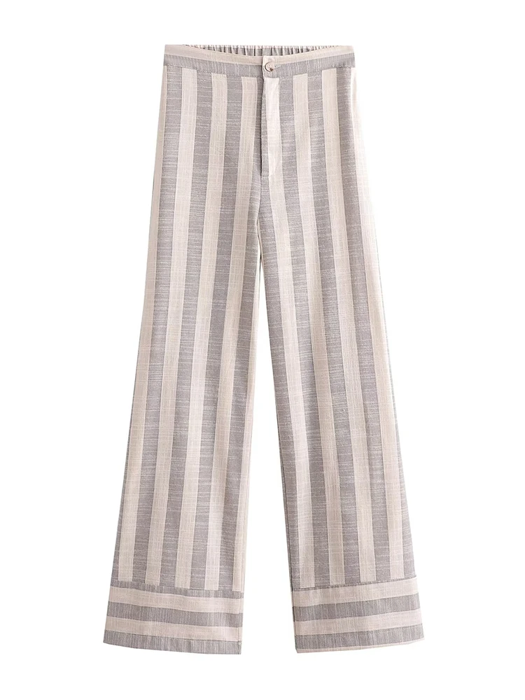 

Willshela Women Fashion Striped Front Zipper Straight Pants Vintage Mid Waist Full Length Female Chic Lady Trousers