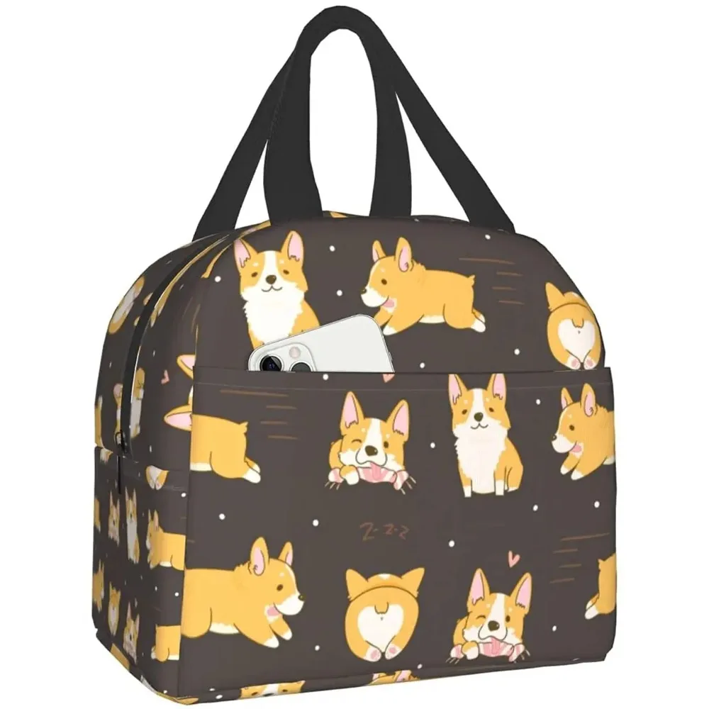 Kawaii Corgi Lunch Bag Cooler Tote Bag Insulated Lunch Box Thermal Lunch Bags for Women Picnic Boating Beach Fishing Work School