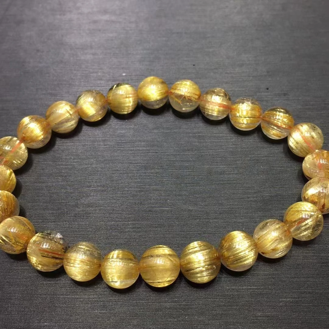 

Natural Gold Rutilated Quartz Clear Round Beads Bracelet Women Men 7mm Fashion Fashion Bead Wealthy Stone AAAAAAA