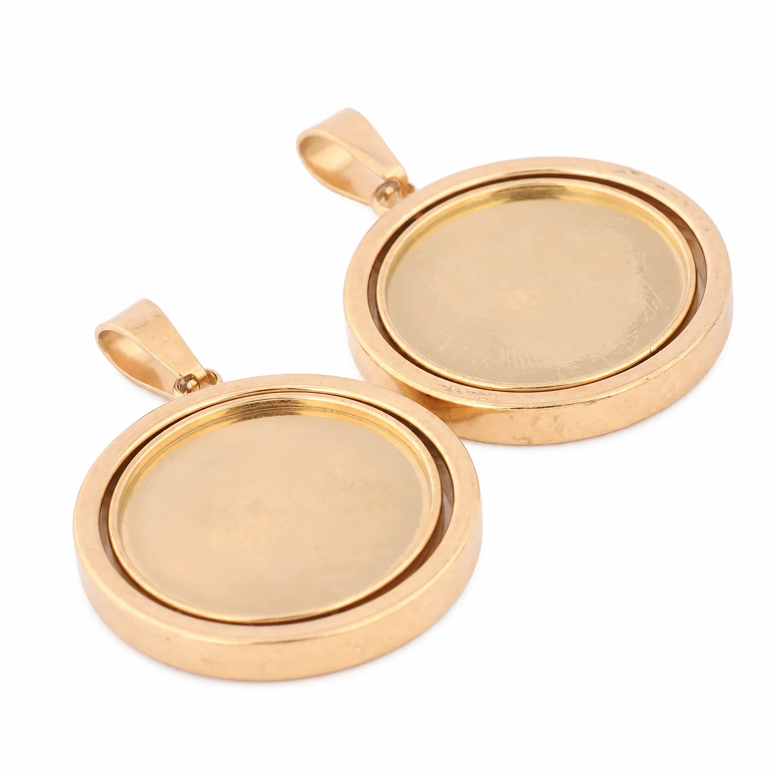 5pcs Stainless Steel Gold Plated Spinning Pendant Trays 20mm Rotating Cabochon Bezel Settings For Diy Necklace Jewelry Making - view 3