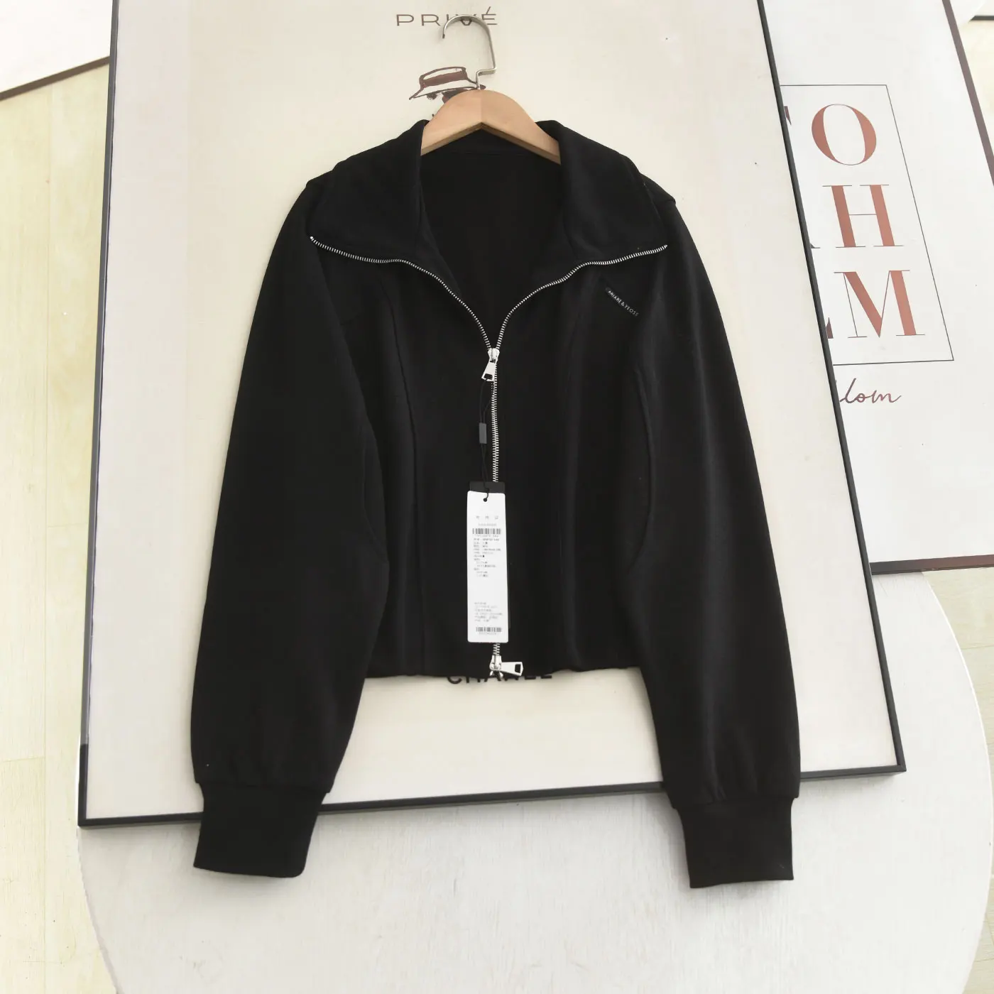 

Xiao Ai's Spring 2026 Slim Fit Bla Double Zipper ort Spor Sle Jaet Flip Collar Trendy Cact Size Women's Outerwear