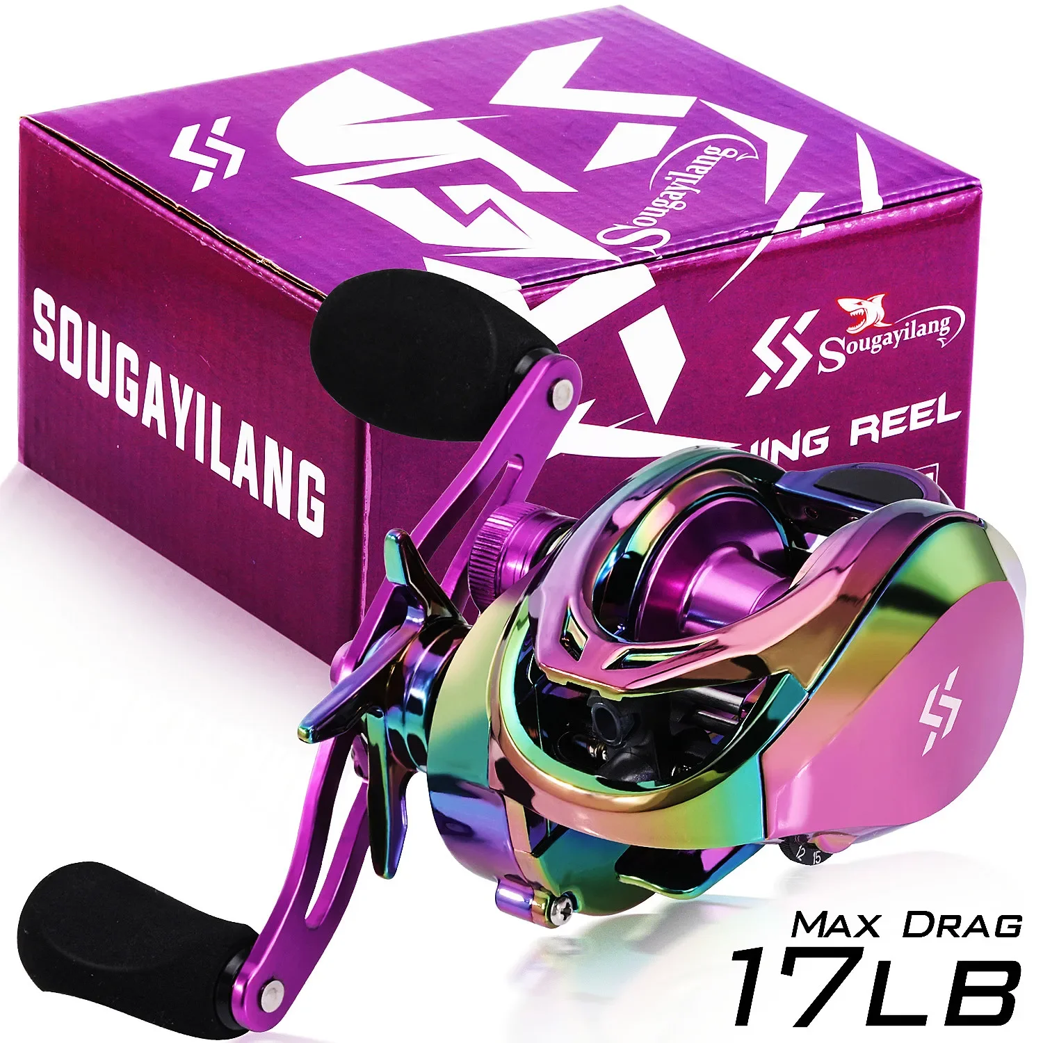 Sougayilang Multicolor Baitcasting Reel Max Drag 17.6LB 6.5:1 High Speed Gear Ratio Magnetic Brake System Casting Fishing Reel