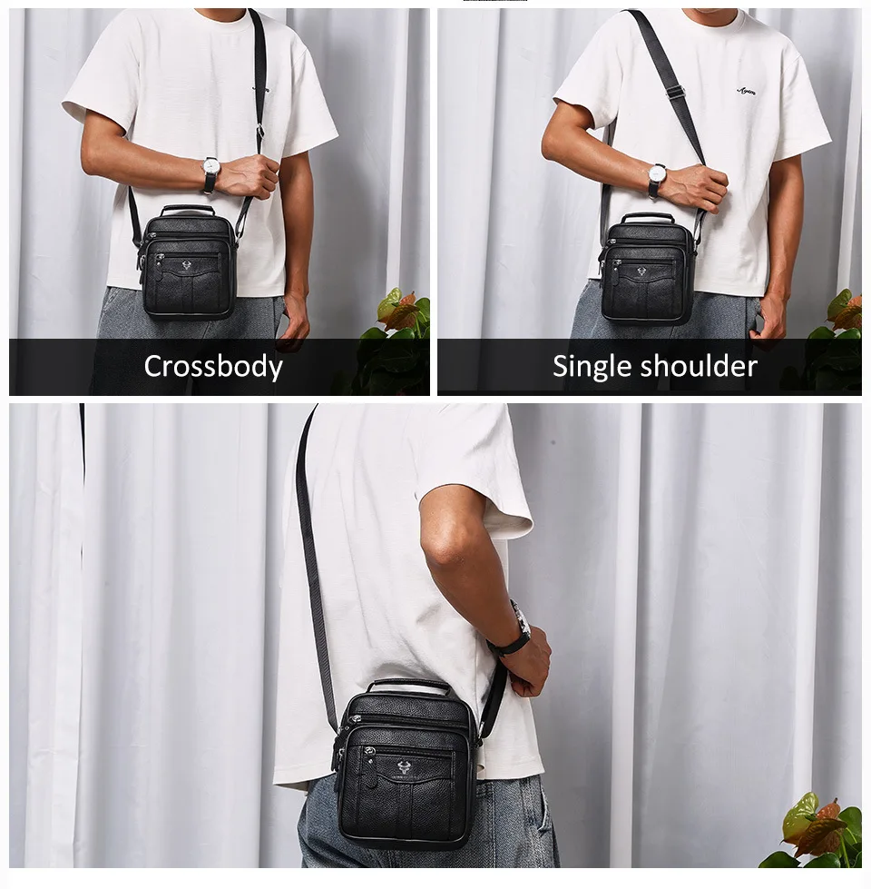 

Мужская сумка на одно плечо из мягкой кожи из натуральной кожи с несколькими карманами, небольшой квадратный рюкзак через плечо большой вместимости