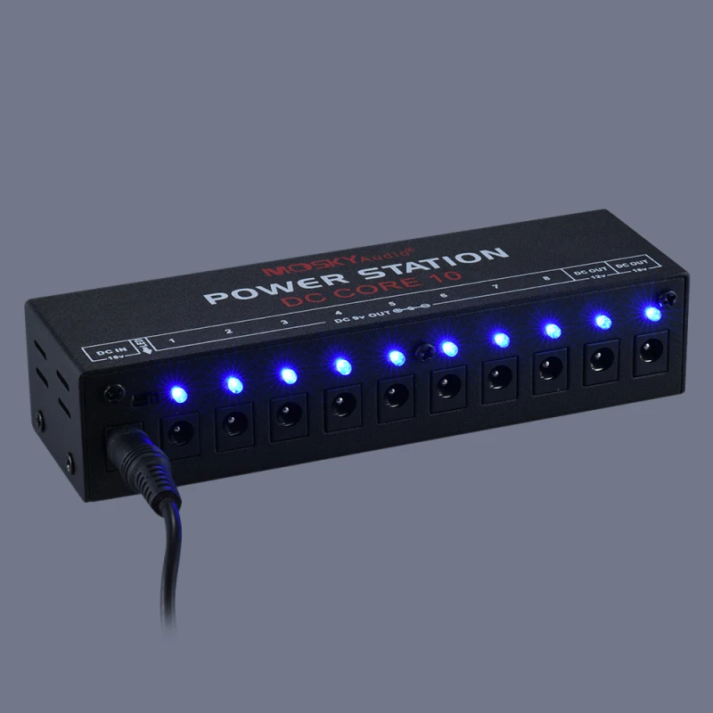 MOSKYAudio Mini Power Supply Station 10 Isolated DC Outputs for 9V 12V 18V Guitar Effect with Power Cables