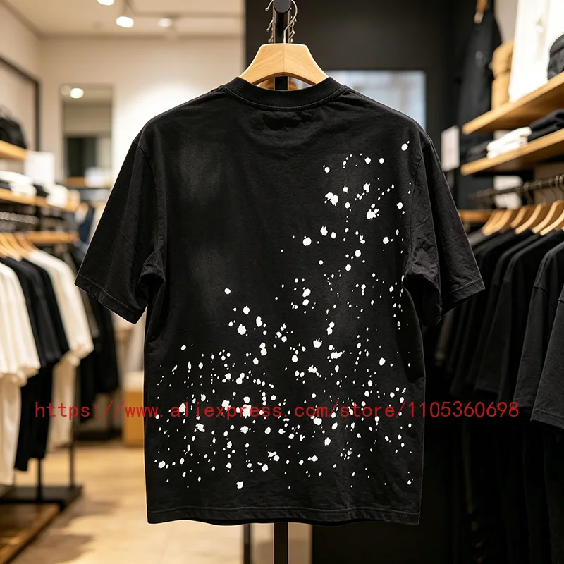 New Satoshi Nakamoto Men's T-Shirt Solid Black Wash Finish Irregular Splash Design Everyday Loose Casual Tee Top