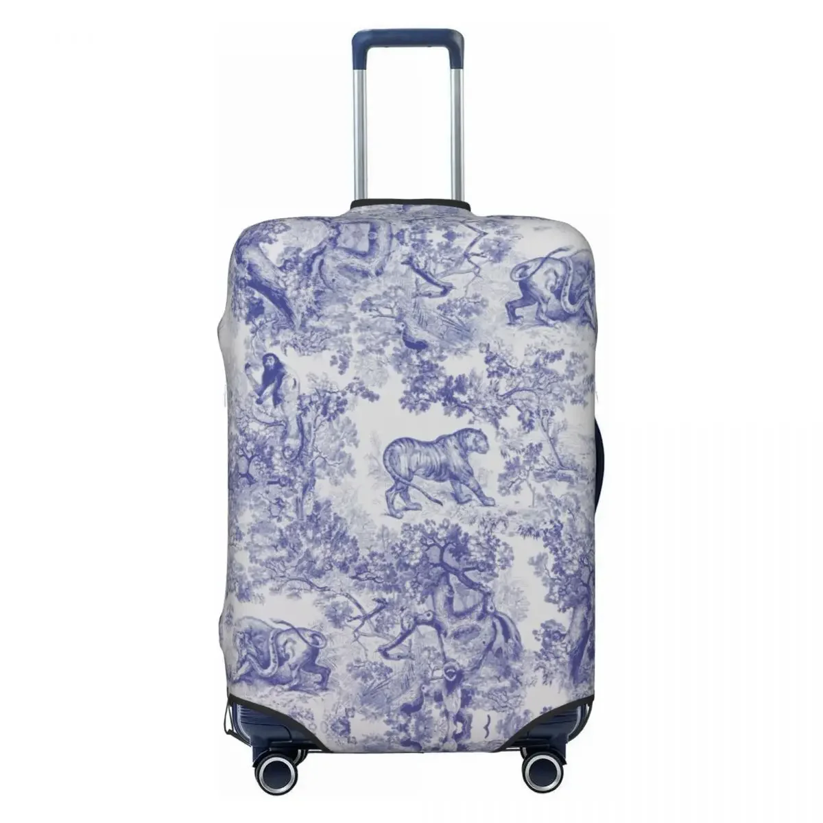 

Vintage Classic French Toile De Jouy Navy Blue Motif Pattern Suitcase Cover Dust Proof Luggage Covers Protector for 18-32 inch