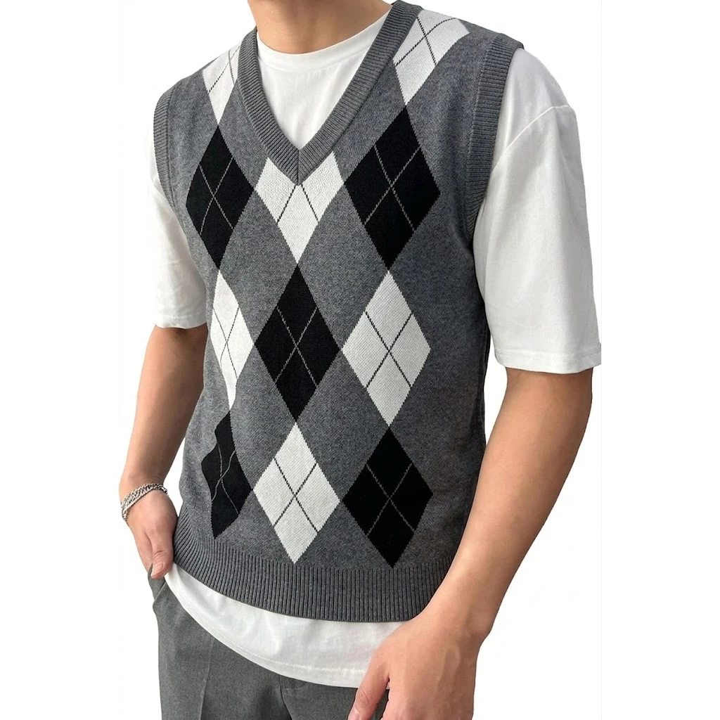 Mens Sleeveless Knitwear V Neck Sweater Vest Casual Slim Fit Pullover Knitted Sweater Classic Tank Tops for Men Streetwear view 3