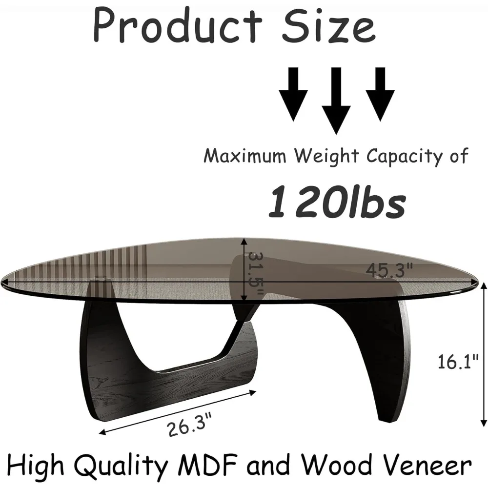 Modern Triangle Glass Coffee Table, 42.5 x 28.5 x 16.1, Black for Living Room