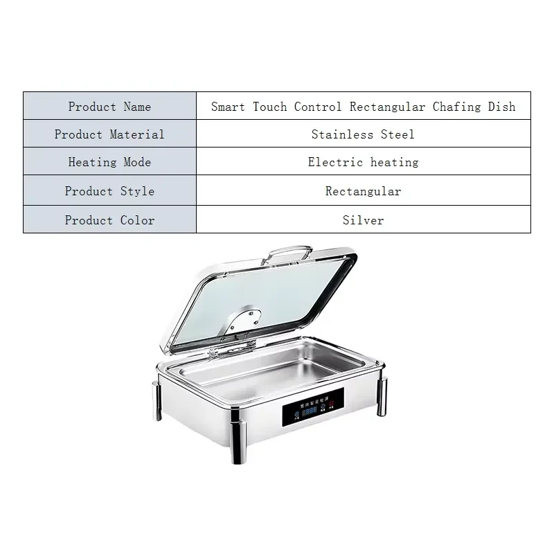 Stainless Steel Electric Food Warmer Rectangle Buffet Server Intelligent Touch Control Insulation Pot for Restaurant Catering