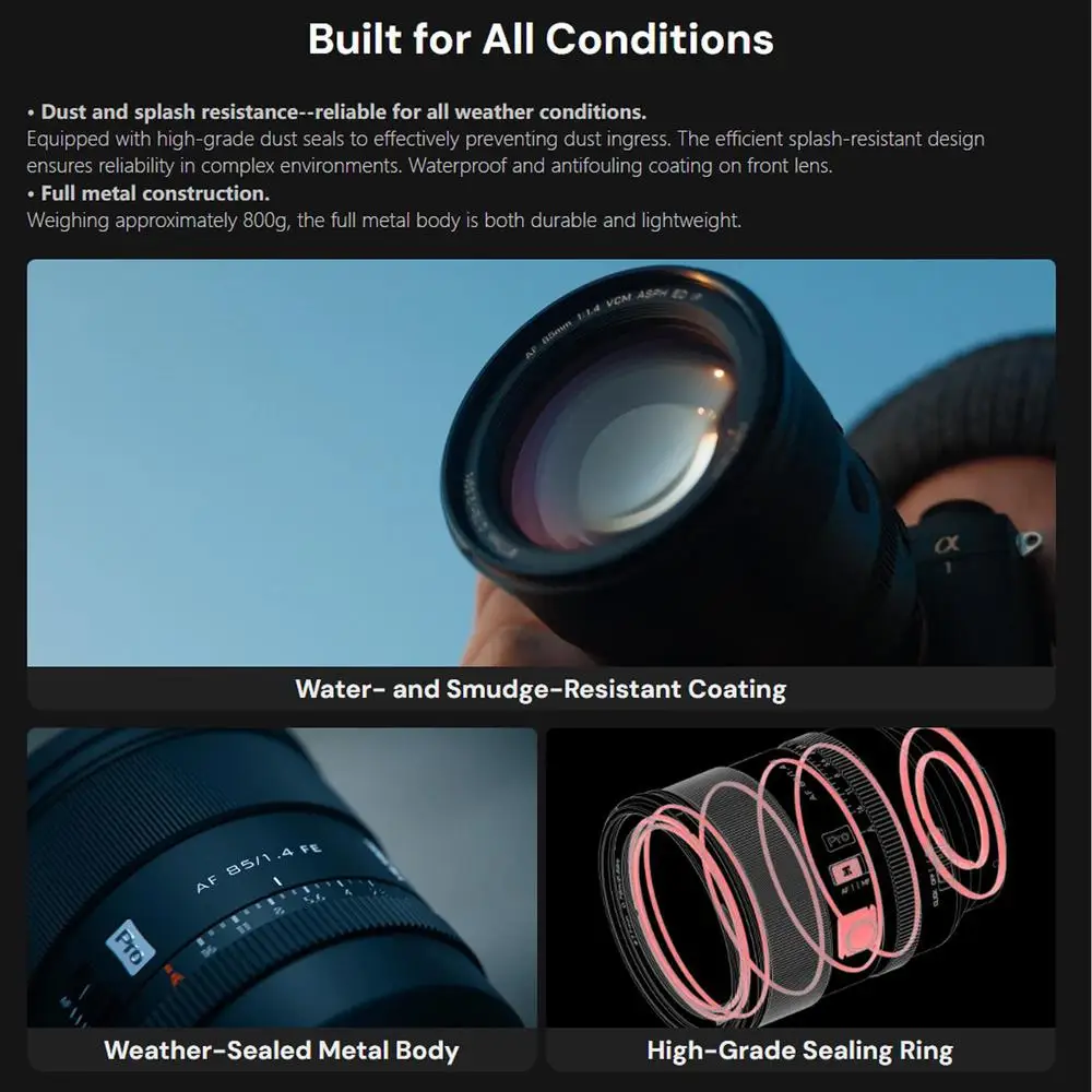 VILTROX 85mm F1.4 Pro FE Lens Auto Focus Large Aperture Full Frame Mirrorless Camera Lenses for Sony E Mount A7 A7R A7RII ZVE1