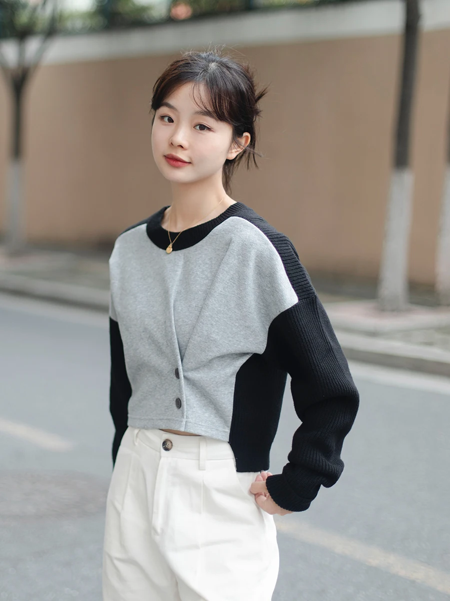 

Женская толстовка Ay Ort: осенне-зимний дизайн, подчеркивающий талию, с высоким воротником, в стиле ретро, повседневный, элегантный топ