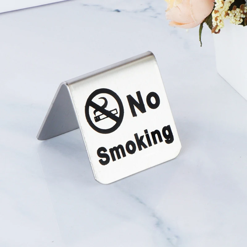 Stainless Steel No Smoking Sign Double-Sided Tabletop Warning Sign Plaque For Restaurant Public Places Hotel Office