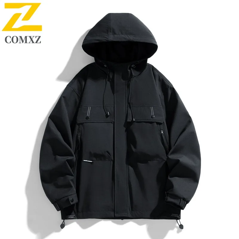 

COMXZ Men Jacket Windproof Waterproof Outdoor Sports Camping Hiking Travel Jogging Casual Coat Hooded Gorpcore Rider Jacket