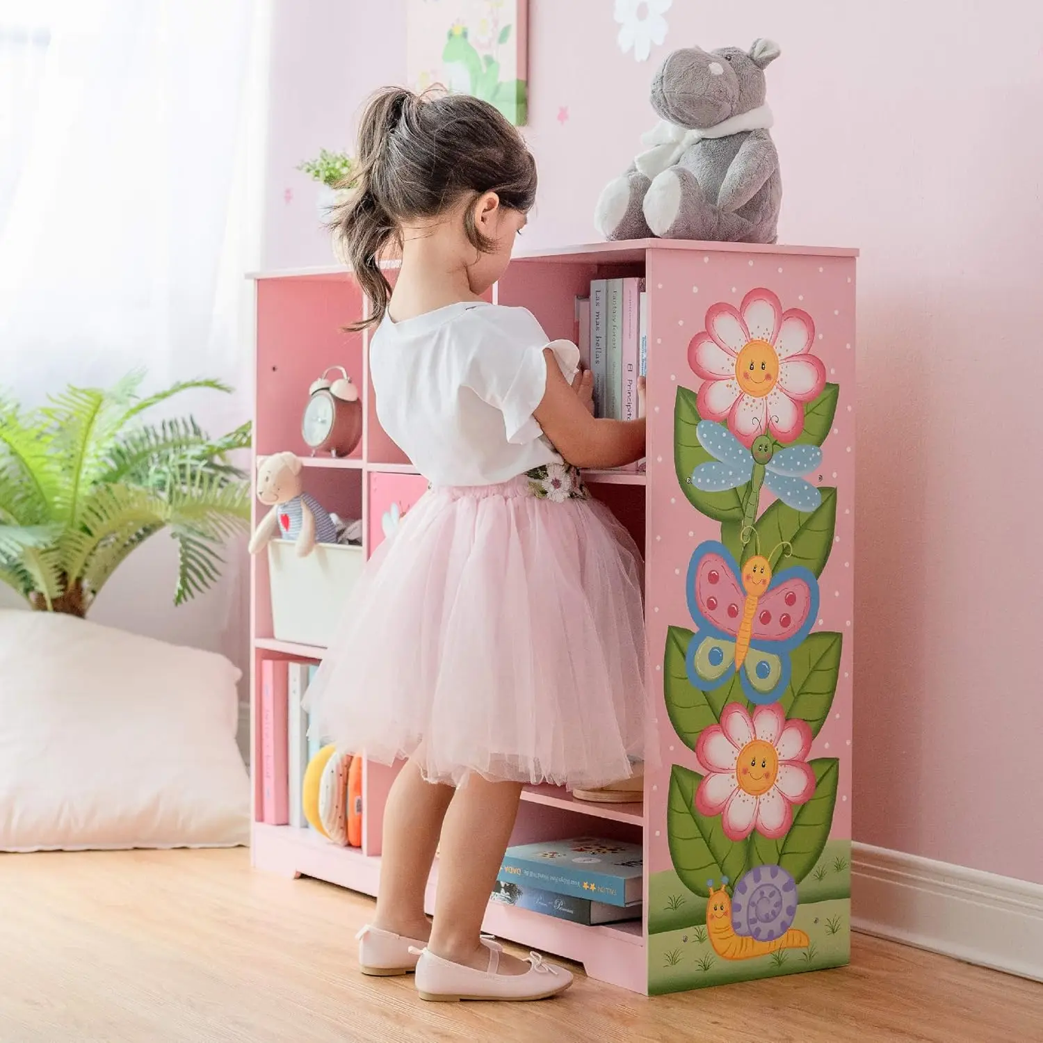 Fantasy Fields - Planken voor kleine peutermeisjes Houten boekenplank, boekenplankorganisator met babyboekenplank en speelgoed