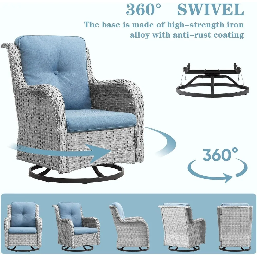 Patio Swivel Rocker Furniture Set: Outdoor Swivel Glider Wicker Chairs with Ottomans Side Table, Outdoor Furniture