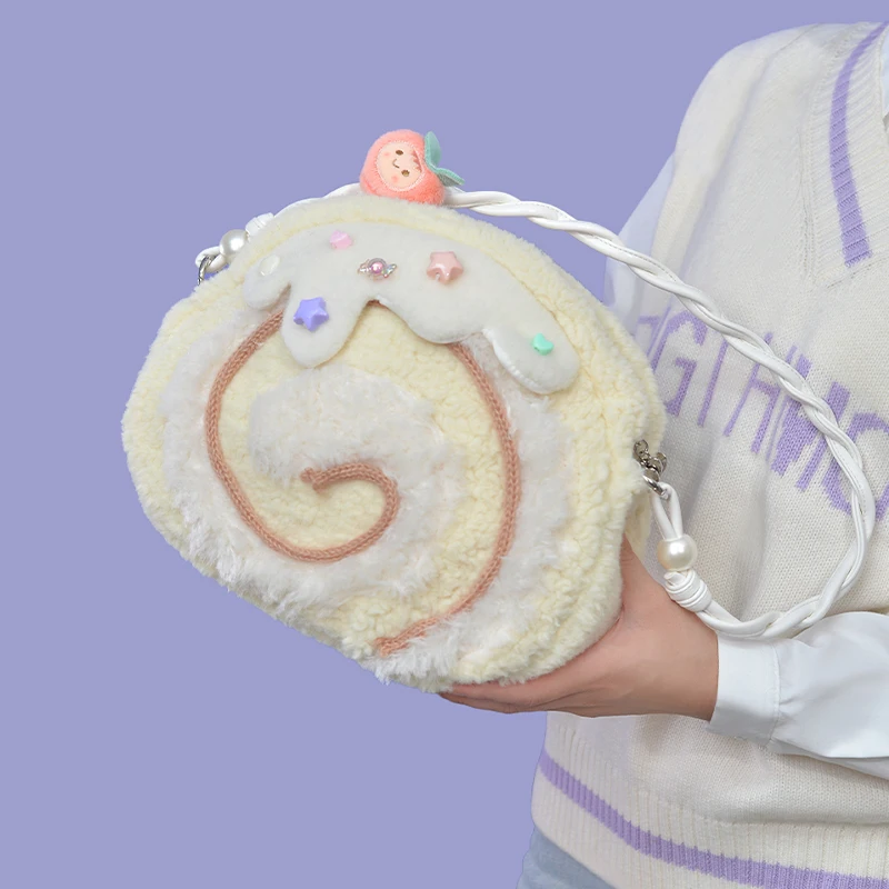 

2025 new original Swiss roll plush bag lolita large capacity pain bag female cute soft cute backpack children's baby bag