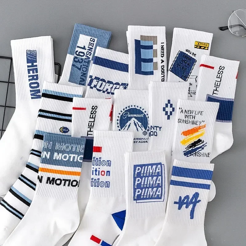 Fashion Student Couple Stockings Polyester Cotton Socks Mid-tube Sports Socks Summer White Men\'s Socks Cycling Sock 35-44 Size