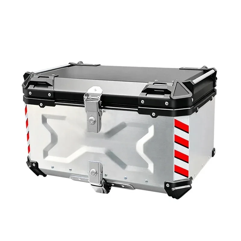 Factory: 100L silver-black X-shaped motorcycle parcel box, made of aluminum alloy.