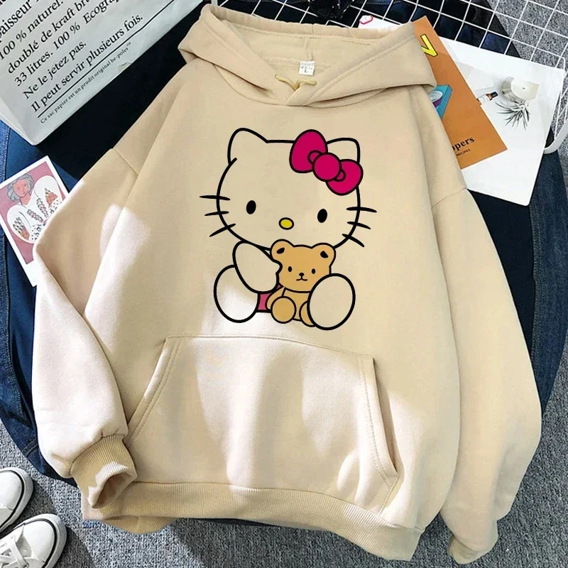 Women\'s Sweatshirts Emo Rock Clothing Sanrio Merchandise Y2k Hello Kitty Autumn and Winter Harajuku Long Sleeve Pattern Top