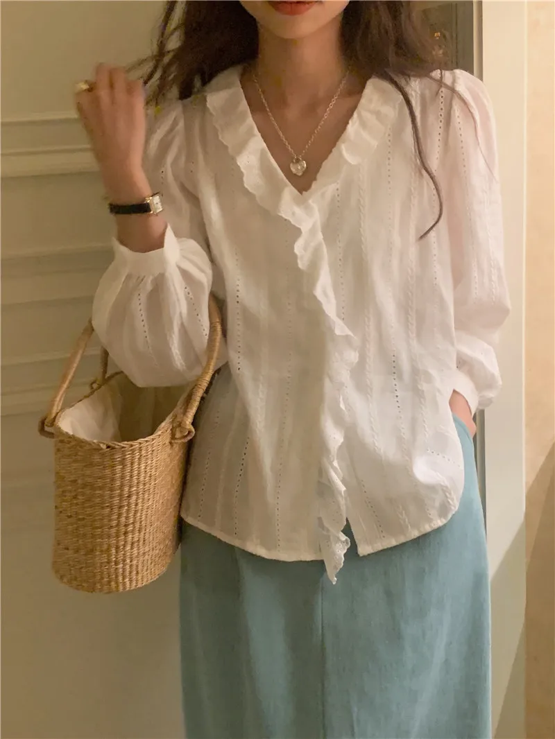 

Summer Women Blouse Spring Shirt Female Woman Blouse Maxi Blusas Chiffon Casual Elegant Vintage Long Sleeve Oversize Loose White