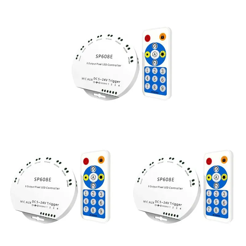 3X SP608E DC5V-24V WS2812B Bluetooth APP Music Controller With Remote 8 CH SP602E 4 CH WS2811 WS2815 LED Light Strip