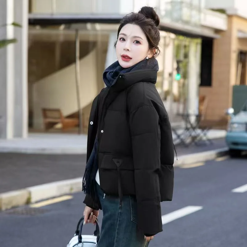 2024 Autumn Winter Short Cotton-padded Coat Women's Fashion Anchorage Red Joker Solid Color Short Coat Loose Cotton-padded Coat