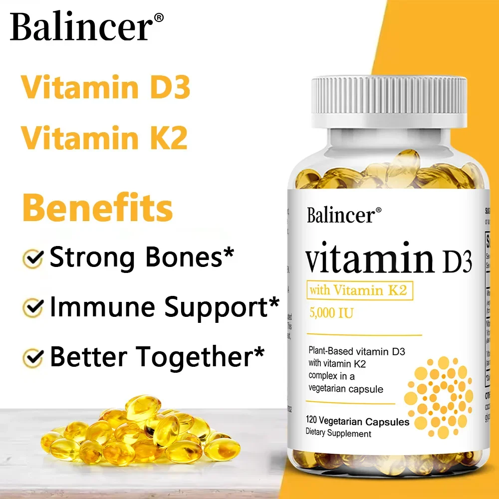 Vitamin D3+K2 Supplement Capsules - for Regulate Calcium Metabolism Bone & Heart & Immunity System HealthSupplements