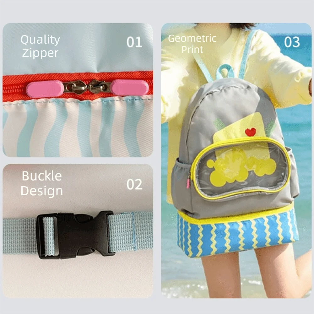 Wasserdichte Schwimm-Aufbewahrungstasche Cartoon-Design Nass-Trocken-Trennung Schwimm-Rucksack Doppelschulter-Schuhfach – Detail 4
