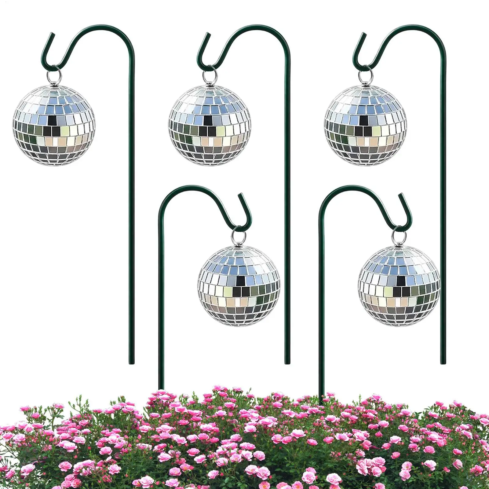 Plant Stake 5 Piece Waterproof Mini Mirror Pot Sticks Disco Ball Plant Stake for Planter Patio Lawn Walkway Home Pathway Indoor
