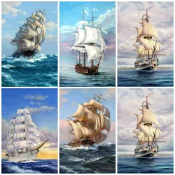 5D DIY Diamond Painting Ship Sailboat Corss Stitch Kit Full Drill Round Embroidery Mosaic Art Picture of Rhinestones Decor Gift