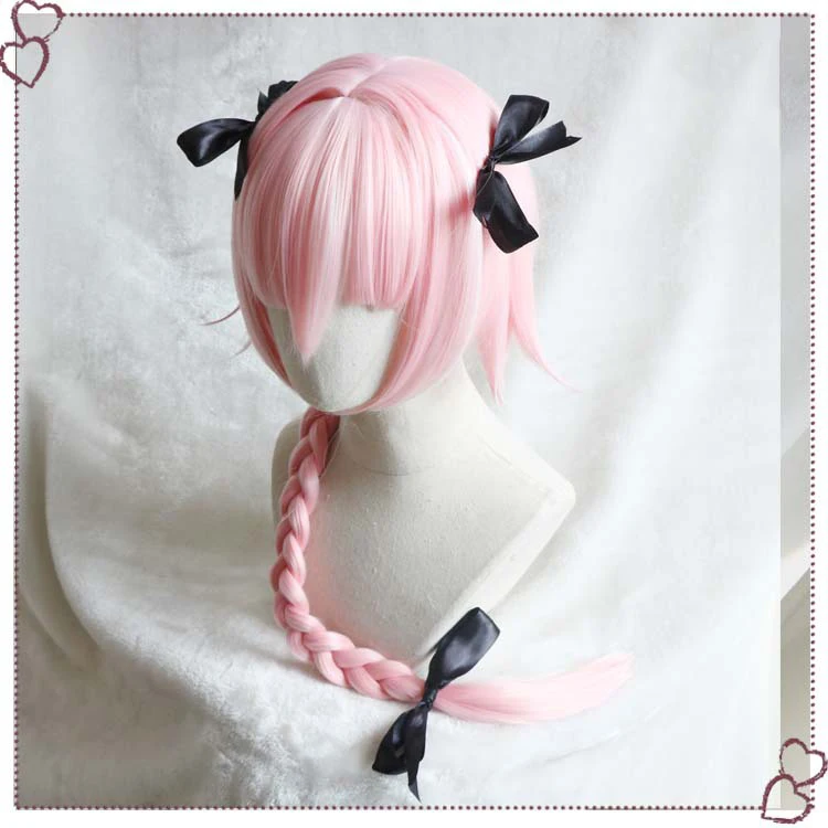 Fate Apocryph Astolfo Cosplay Wig Heat Resistant Synthetic Hair Perucas + 3 Black Bowknot Hairpins + Wig Cap