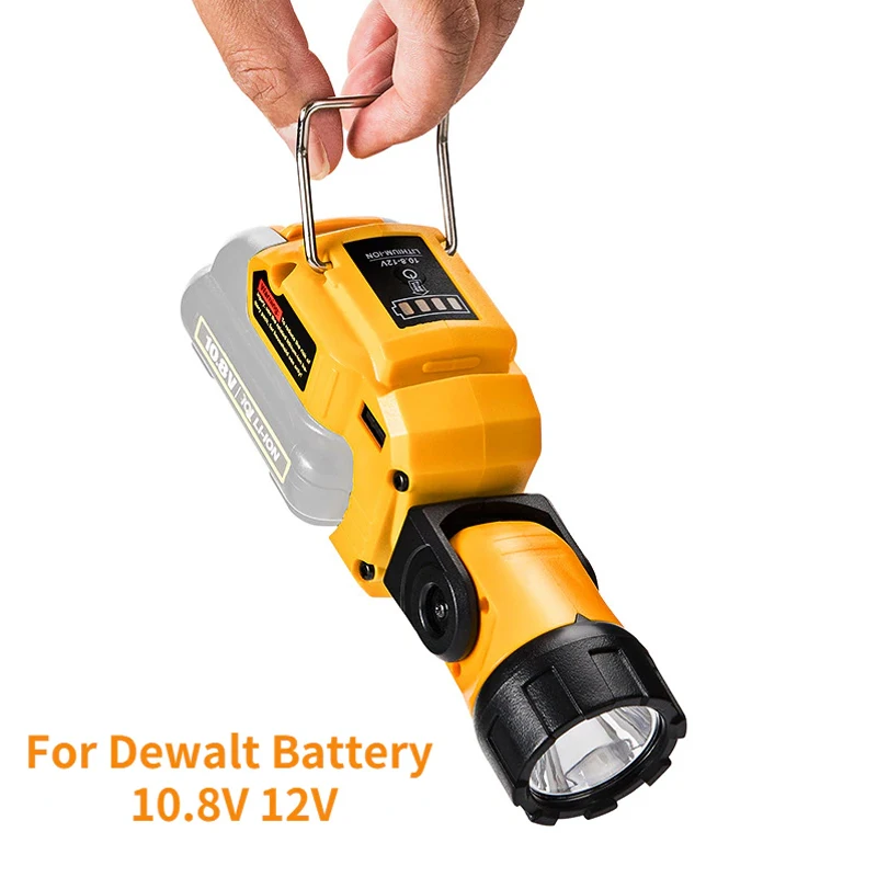 Portable Spotlight LED Warning Light Work Lamp Flashlight USB Charger for Dewalt DCB120 10.8V 12V Li-ion Battery Yellow