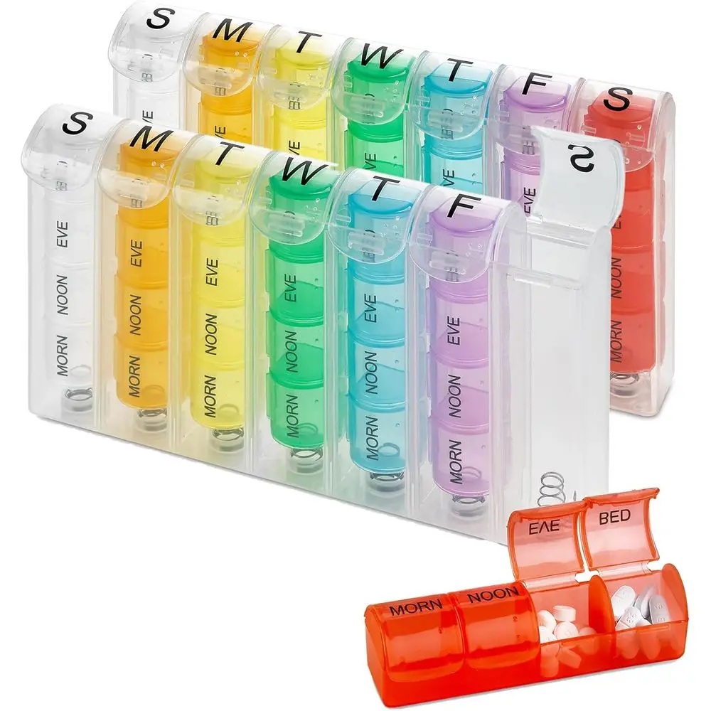 

Weekly Pill Organizer Set of 2: Daily Dose Planner for Medications and Vitamins, Clear AM/PM Sections, Perfect for Home or Trave