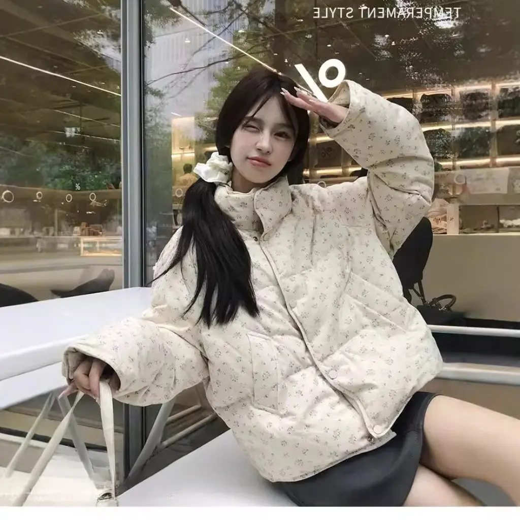 

Women's Winter Thickened Warm Cotton Jacket Small Floral Short down Cotton-padded Korean Academic Style Fresh 24