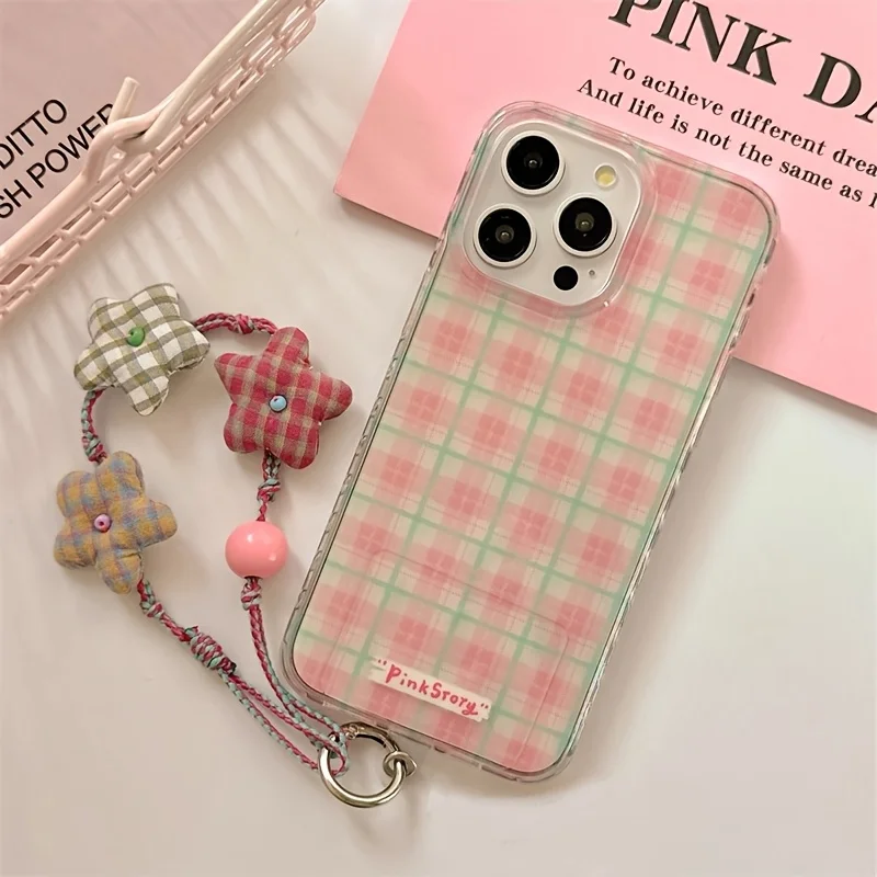 Ins Pink Plaid Phone Case for Samsung Galaxy S25 S24 S23 S22 S21 FE Ultra Plus 4G 5G Feather Texture
