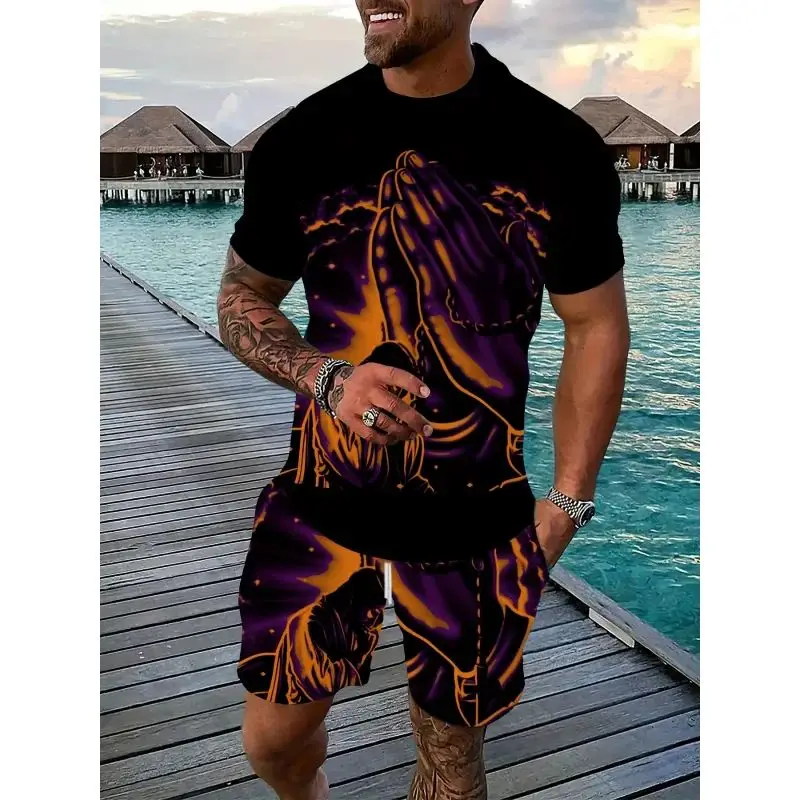 

Men's 3D printed suit fashion casual T-shirt quick-drying oversized shorts short-sleeved printed quick-drying comfortable and fa