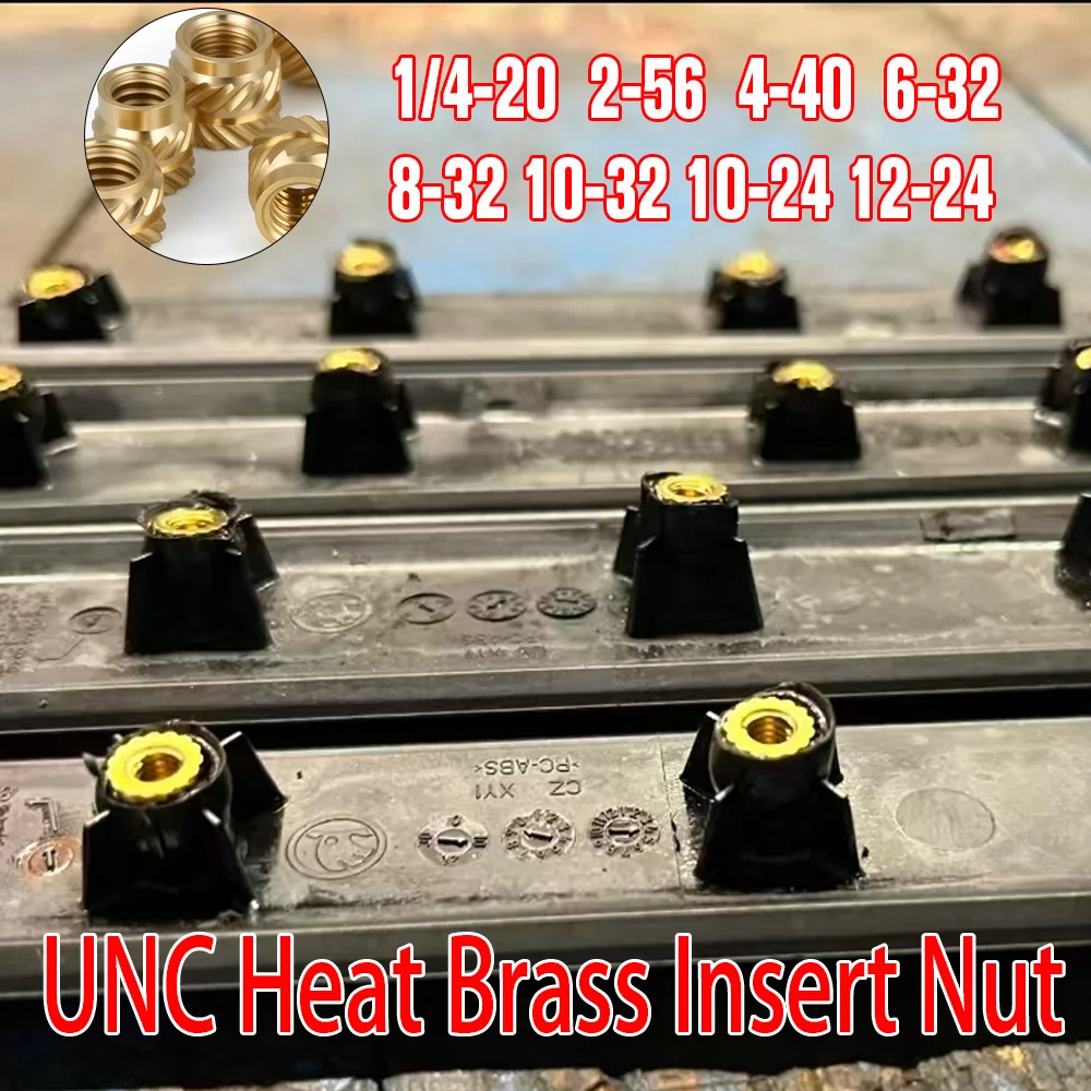 Brass Heat Insert Nut Hot Melt Thread Molding Double Twill Injection Nut for 3D Printer1/4 2-56 4-40 6-32 8-32 10-32 10-24 12-24