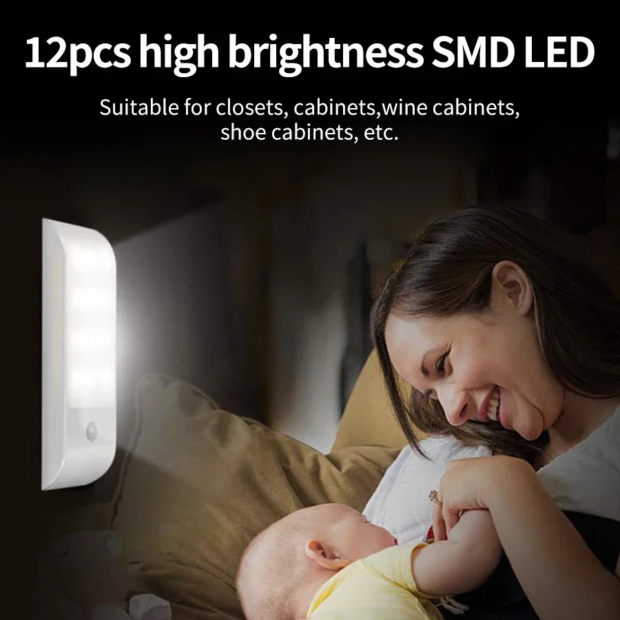 Luz LED nocturna con Sensor de movimiento, lámpara recargable por USB para armario, cocina, dormitorio, lámpara de armario, escalera