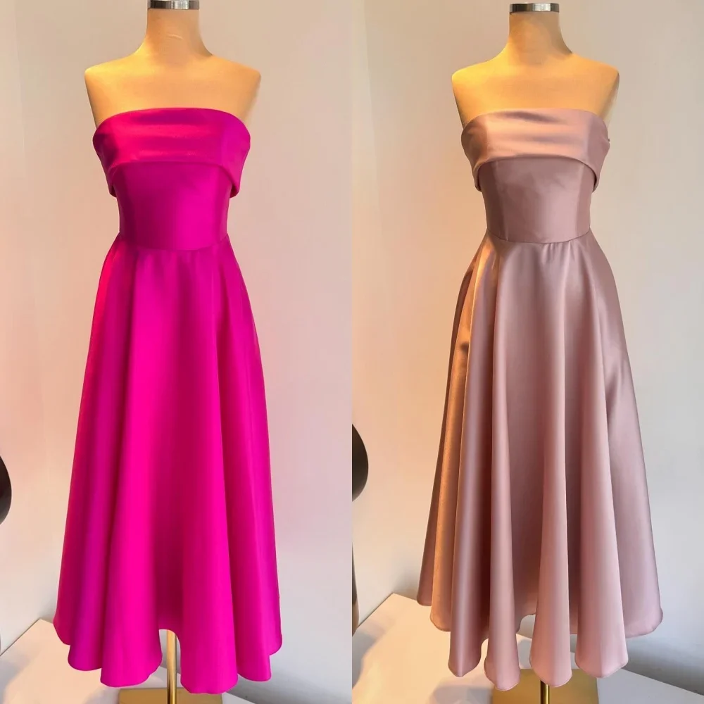 

Customized Simple Jersey Pleat A-line Strapless Midi Dresses Evening Dresses Classic Exquisite Modern Style Pastrol Unisex Chine